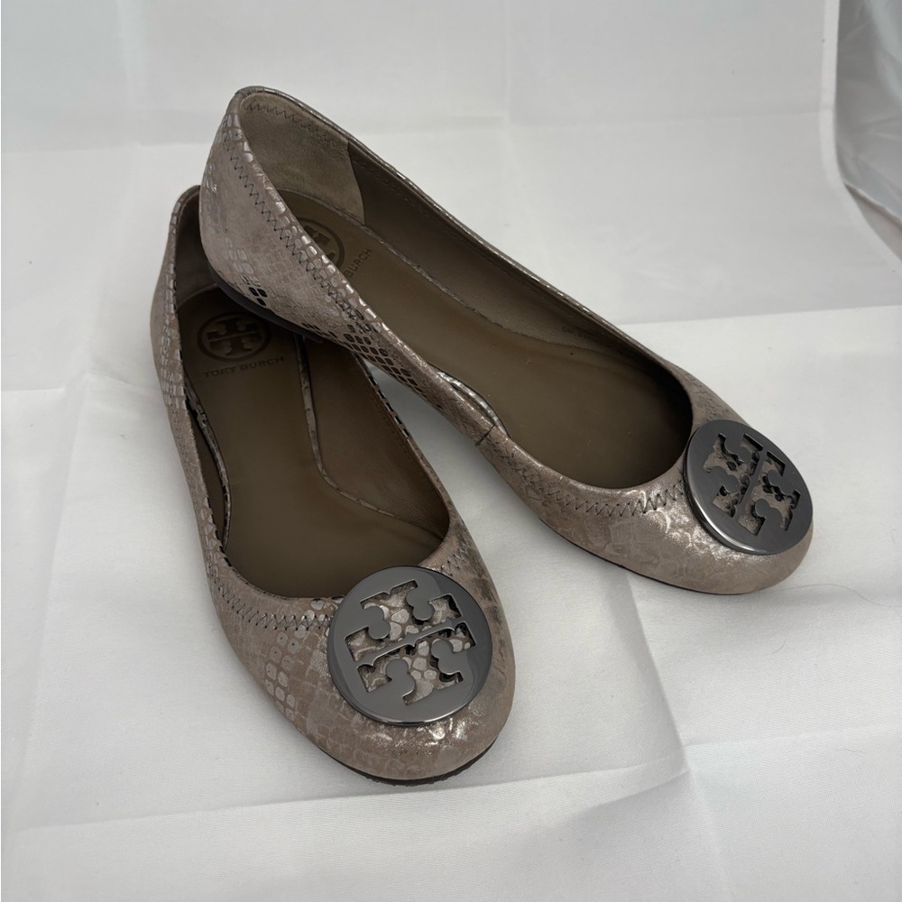 Tory Burch Tan Flats with Elegant Medallion